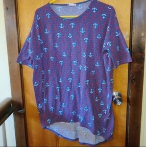 LuLaRoe Woman's Small Americana Irma tunic in navy with red and white anchors
